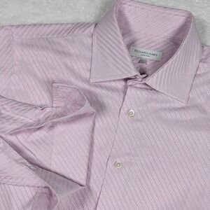 Richard James Shirt Mens 15.5 34/35 Pink Textured Stripe French Cuff Savile Row